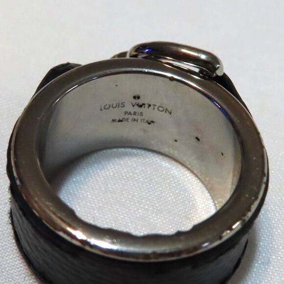 Louis Vuitton M64243 Berg Monogram Eclipse Ring Silver Black Leather Sz 10 - Picture 5 of 9